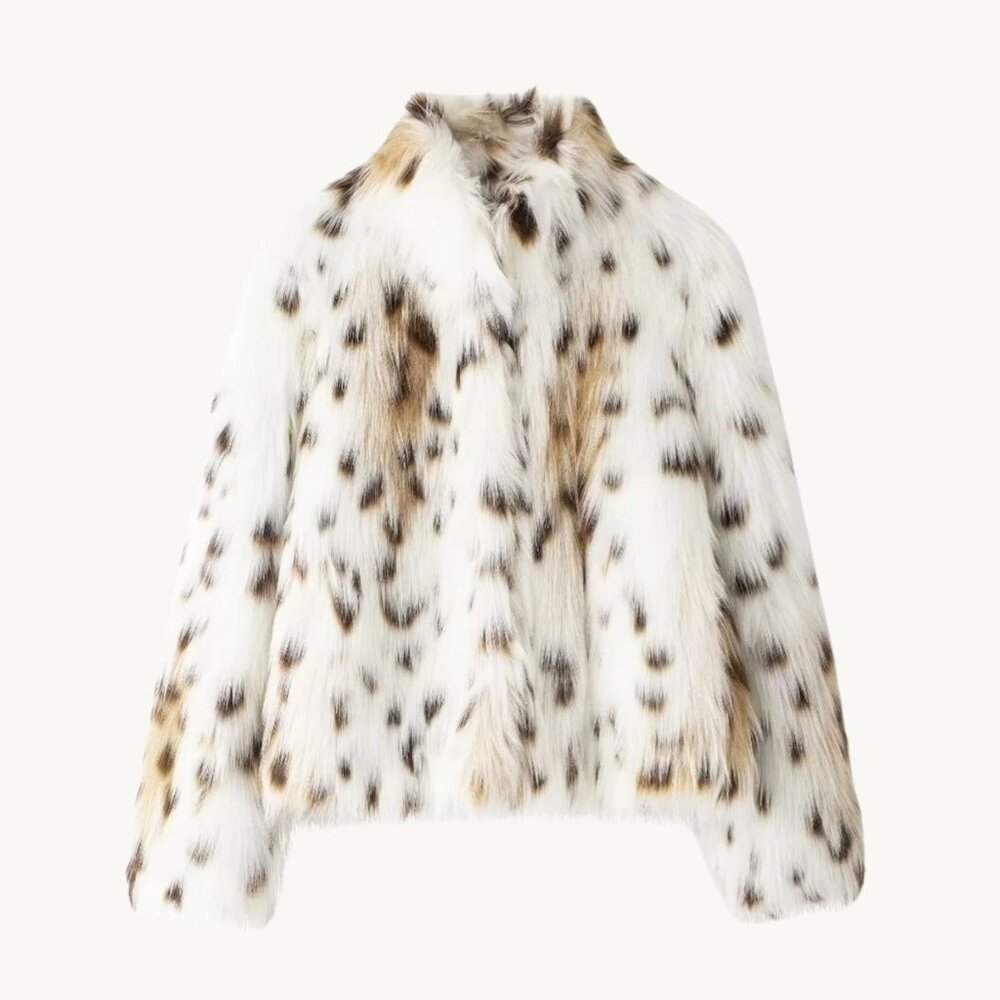 NWOT - Alees - Willow Snow Leopard Faux Fur Jacket - Size Medium